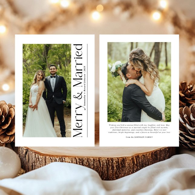 Minimal Merry & Married Christmas Photo Newlyweds Holiday Card (Creator Uploaded)