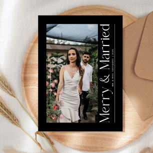 Minimal Merry & Married Christmas Photo Newlyweds Holiday Card