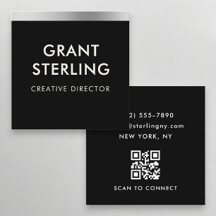 Minimal Metallic Black Gold QR Code Professional Square Business Card