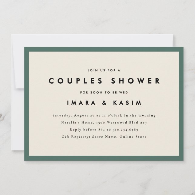 Minimal Mid Century Retro Green Couples Shower Invitation (Front)