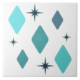 Minimal Mid Mod Diamonds Turquoise Tile