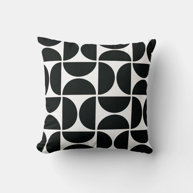 Minimal Midcentury Bowls Art Black White Cushion (Front)