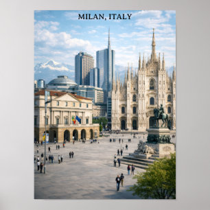Minimal Milan Italy City View Landmarks Poster