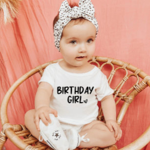Minimal Minimalist Birthday Girl Black White Plain Baby T-Shirt