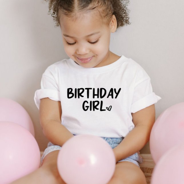 Minimal Minimalist Birthday Girl Black White Plain Toddler T-Shirt (Creator Uploaded)