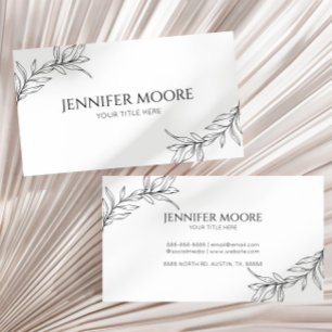 Minimal Minimalist Black White Branch Leaf Business Card