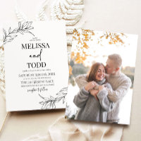 Minimal Minimalist Black White Branch Leaf Wedding