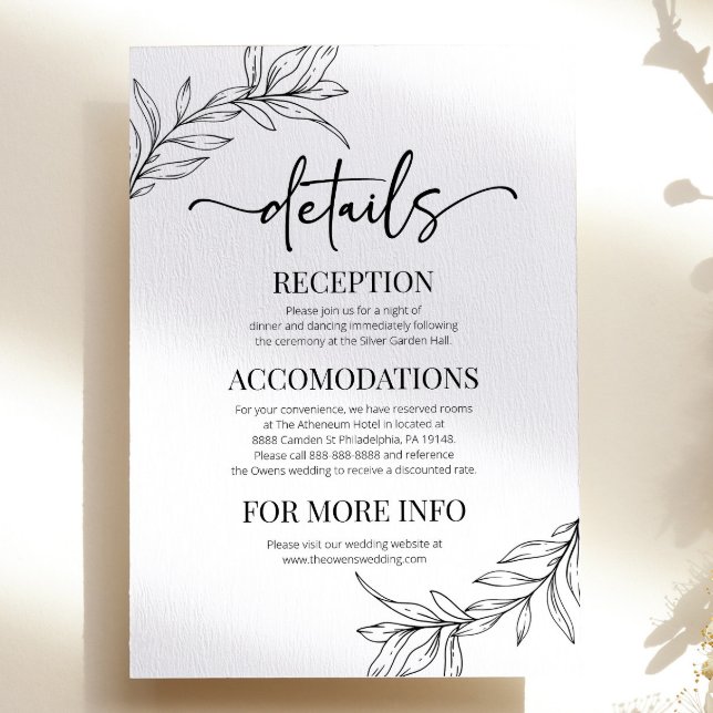 Minimal Minimalist Branch Leaf Wedding Details Enclosure Card (Creator Uploaded)