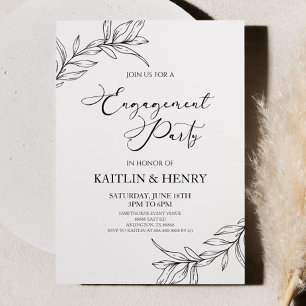 Minimal Minimalist Branch Leaves Engagement Party Invitation