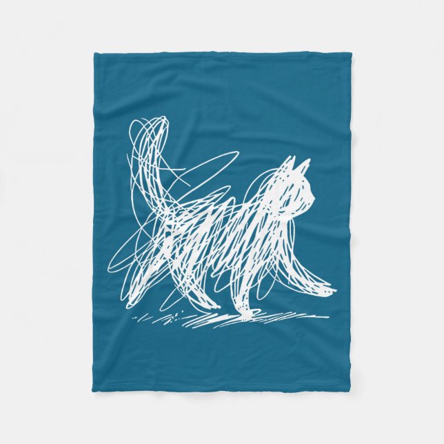 Minimal Minimalist Cat Art Fleece Blanket (Front)