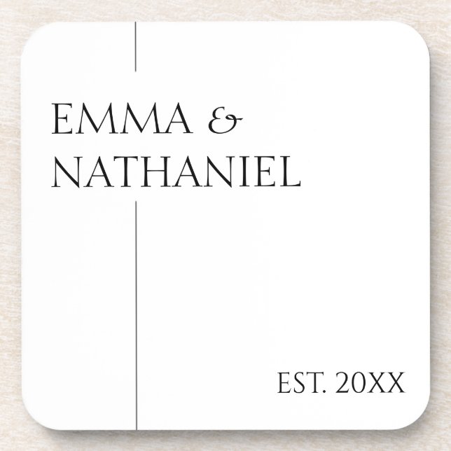 Minimal Minimalist Custom Names Wedding Gift Coaster (Front)