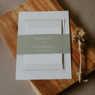 Minimal Minimalist Green White Wedding Invitation Belly Band