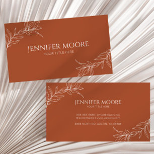 Minimal Minimalist Terracotta Branch Leaf Business Card