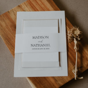 Minimal Minimalist White Black Wedding Invitation Belly Band
