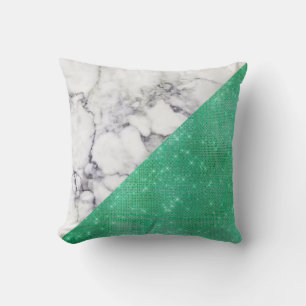 Minimal Mint Green Black White Marble Geometry Cushion