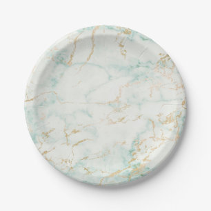 Minimal Mint Green Marble Glam Golden Vip Paper Plate