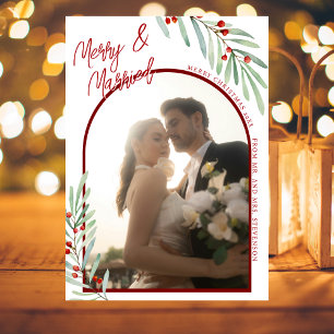 Minimal Mistletoe Newlyweds Arch Photo Christmas Holiday Card