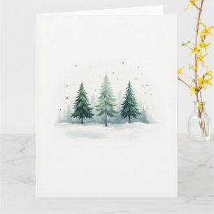 Minimal Misty Evergreen Forest Christmas Card