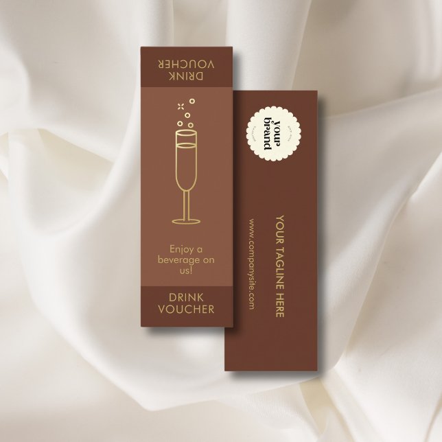 Minimal Mocha Event Logo Gold Bubbly Drink Voucher Mini Business Card (Creator Uploaded)