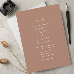 Minimal Mocha Tan Monogram Wedding  Invitation