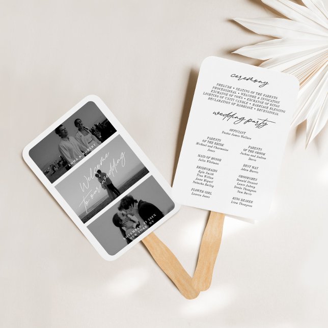 Minimal Modern 3 Photo Wedding  Program Fans  (Minimal Modern 3 Photo Wedding Program Fans)