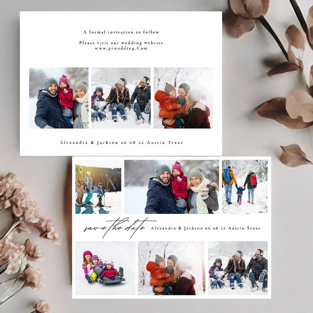 minimal modern 6 multi Photo Collage wedding Save The Date (Creator Uploaded)