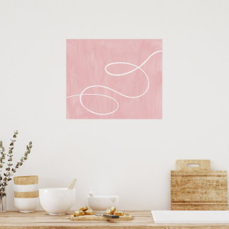 Minimal Modern Abstract Art White Stroke on Pink Poster