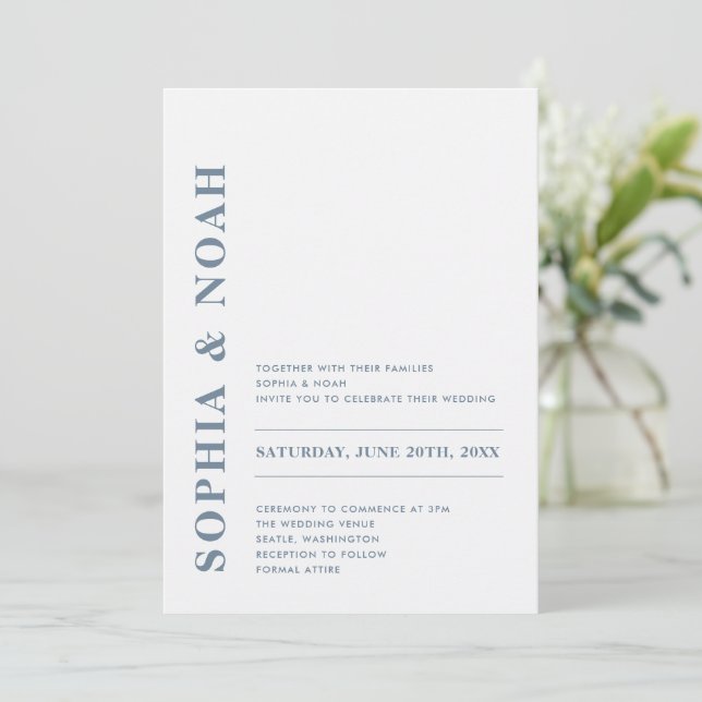 Minimal Modern Alice Blue Elegant Wedding Invitation (Standing Front)