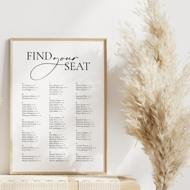Minimal Modern Alphabetical Find Your Seat Wedding Poster (Creator Uploaded)