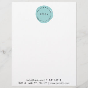 Minimal Modern Aqua Salon and Spa Custom Letterhead