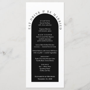Minimal Modern Arch Black White Wedding Menu
