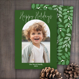 Minimal modern arch photo - botanical olive holiday card