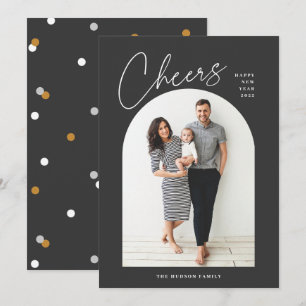 Minimal Modern Arch Photo Cheers New Year Holiday  Card