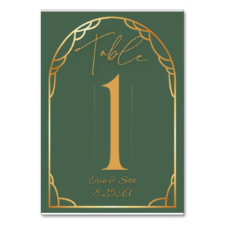 Minimal Modern Arch Wedding | Olive & Gold Table Number