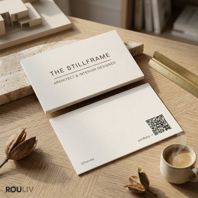 Minimal Modern Architect | QR Code Warm White Business Card (Minimal Modern Architect Business Card QR Code Warm White)