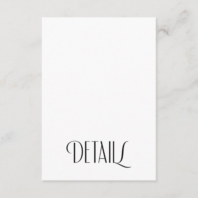 Minimal Modern Art Deco Typography Wedding Details Enclosure Card (Front)