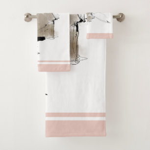 Minimal modern art style white grey pink bath towel set