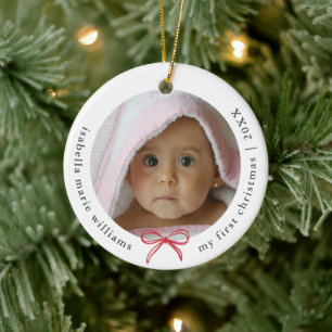 Minimal Modern Baby Photo First Christmas Ceramic Tree Decoration