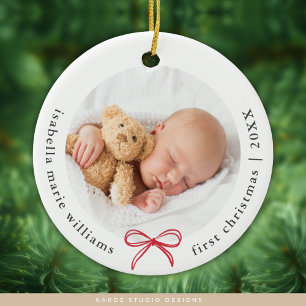 Minimal Modern Baby Photo First Christmas Ceramic Tree Decoration