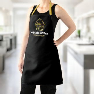 minimal modern bakery name gold cupcake logo staff apron