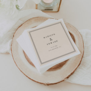 Minimal Modern Beige Bride Groom Names Wedding Napkin