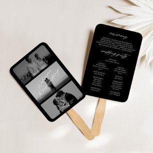 Minimal Modern Black 3 Photo Wedding Program Fans 