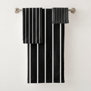 Minimal Modern Black and Thin White Stripes Bath Towel Set