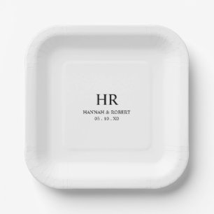 Minimal Modern Black and White Elegant Monogram Paper Plate