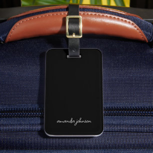 Minimal Modern Black and White Monogram Full Name Luggage Tag