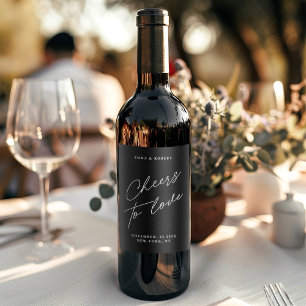 Minimal Modern Black Cheers To Love Wedding Wine Label
