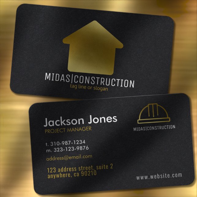 Minimal Modern Black + Gold Construction Hard Hat Business Card (Creator Uploaded)