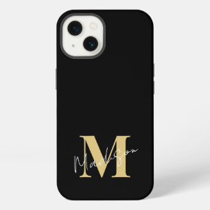 Minimal Modern Black Gold Initial Monogram iPhone 13 Case