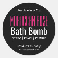 Minimal Modern Black Pink Bath Bomb Round Label