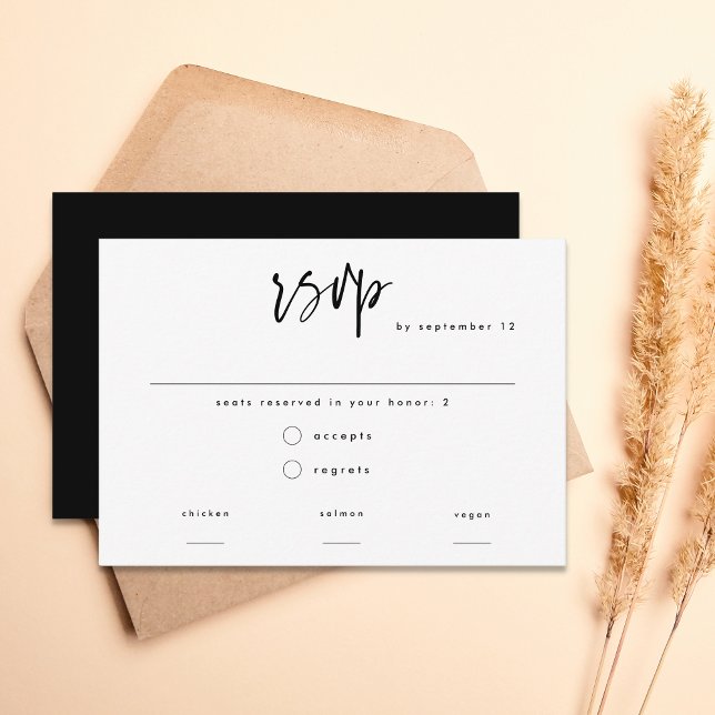 Minimal Modern Black Script Meal Choice Wedding RSVP Card (Creator Uploaded)
